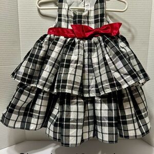 Cherokee Black and White Plaid Dress with Red Bow